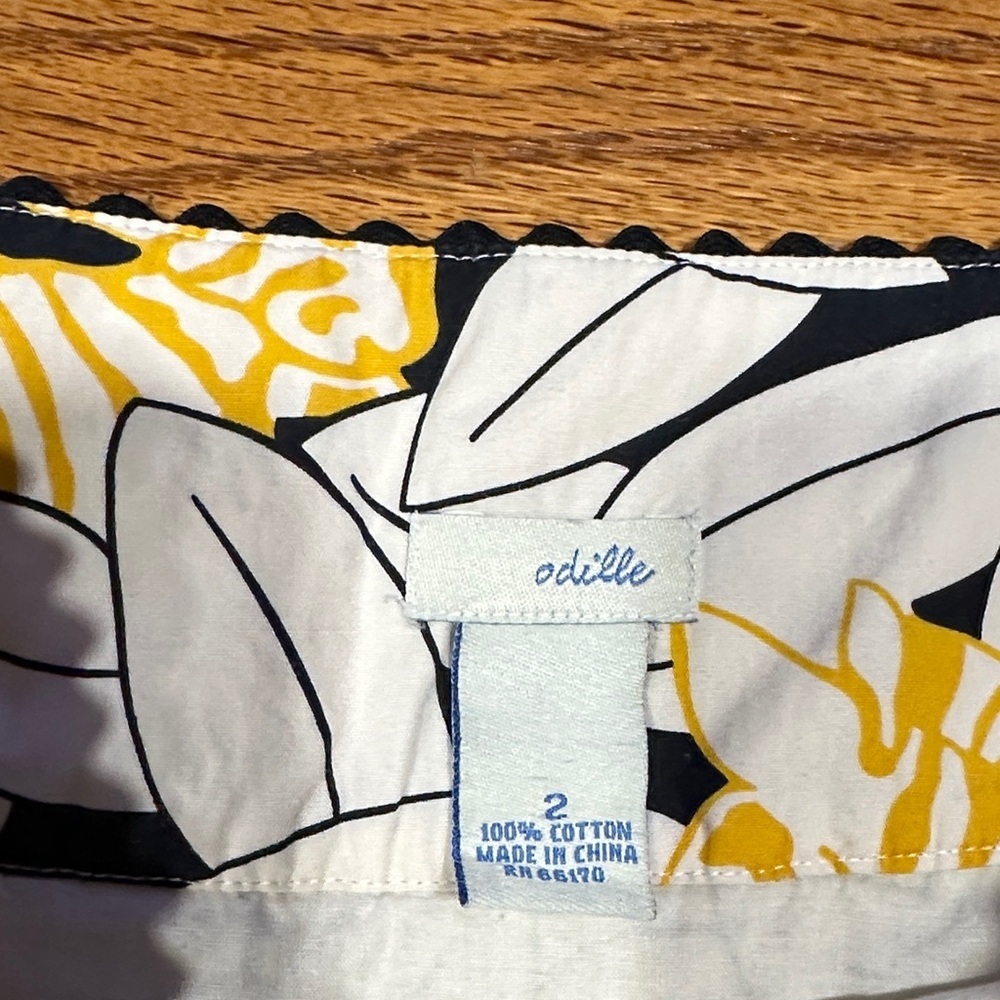*ODILLE* Anthropologie Yellow x Black Floral Cotton A-Line Skirt Size 2 - Picture 2 of 7